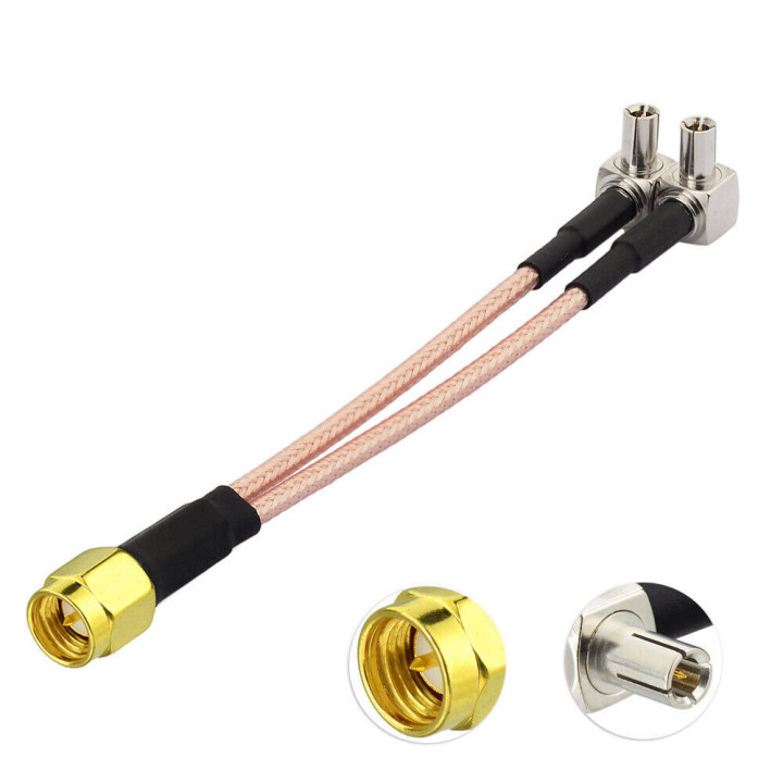 SMA Male to Dual TS-9 Adapter – RF Y-Cable for LTE/5G Modems and Antennas – by Wassalat
