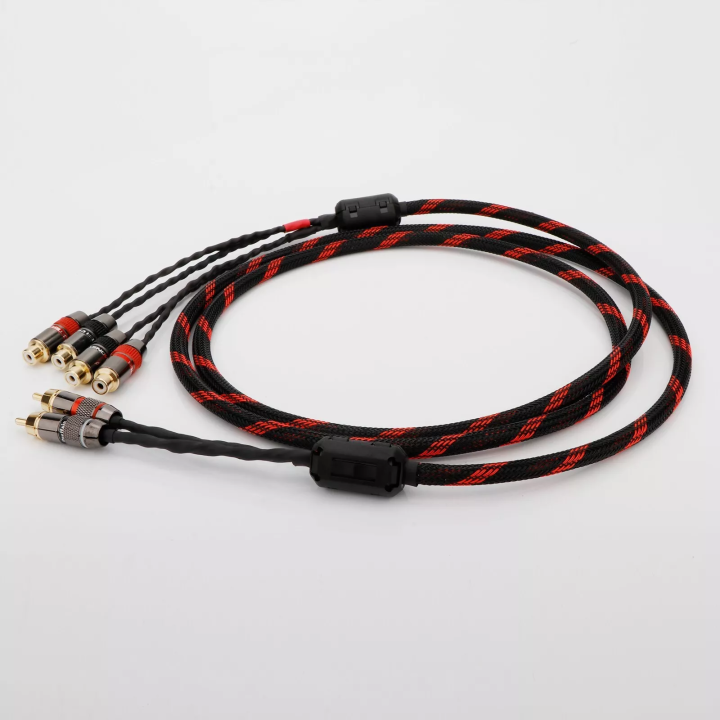 Premium RCA Splitter Cable – 2 Male to 4 Female, Gold-Plated Audio/Video Adapter