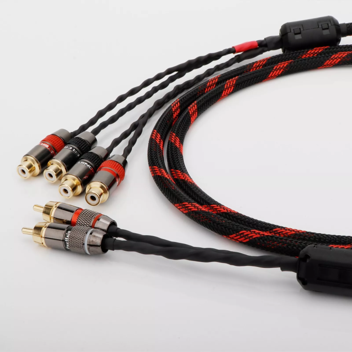 Premium RCA Splitter Cable – 2 Male to 4 Female, Gold-Plated Audio/Video Adapter