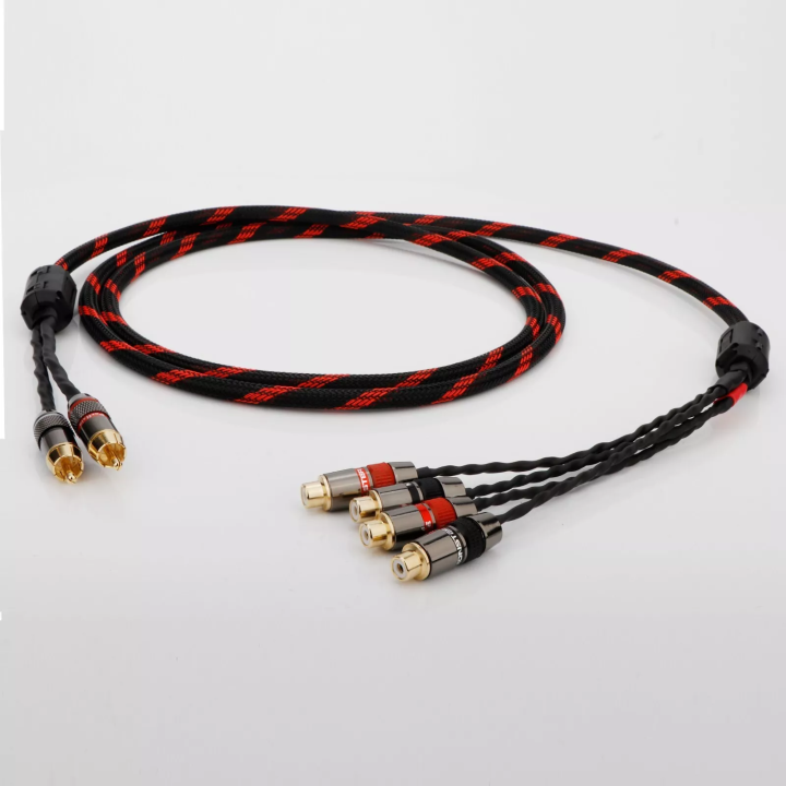 Premium RCA Splitter Cable – 2 Male to 4 Female, Gold-Plated Audio/Video Adapter