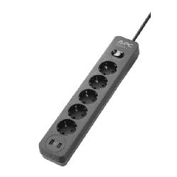 APC Essential SurgeArrest 5 Outlet 2 USB Ports Black 230V Germany PME5U2B-GR