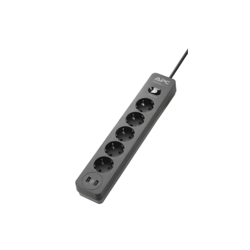 APC Essential SurgeArrest 5 Outlet 2 USB Ports Black 230V Germany PME5U2B-GR