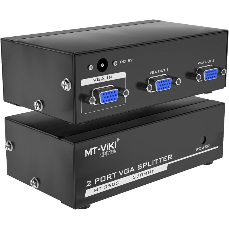 MT-VIKI 2 Port Powered VGA Splitter 1 in 2 Out 350Mhz Video Distribution