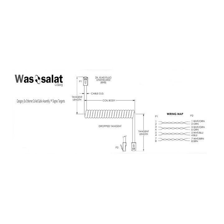 Wassalat Category 5e Ethernet Coiled Cable Assembly, 90 Degree Tangents