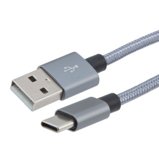 Wassalat USB2.0 C Male to A Male Cable Aluminum Shell with Grey Cotton Braid