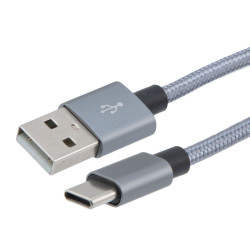 Wassalat USB2.0 C Male to A Male Cable Aluminum Shell with Grey Cotton Braid