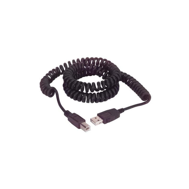 Wassalat Coiled USB Cable, Latching Type A Male / Type B Male
