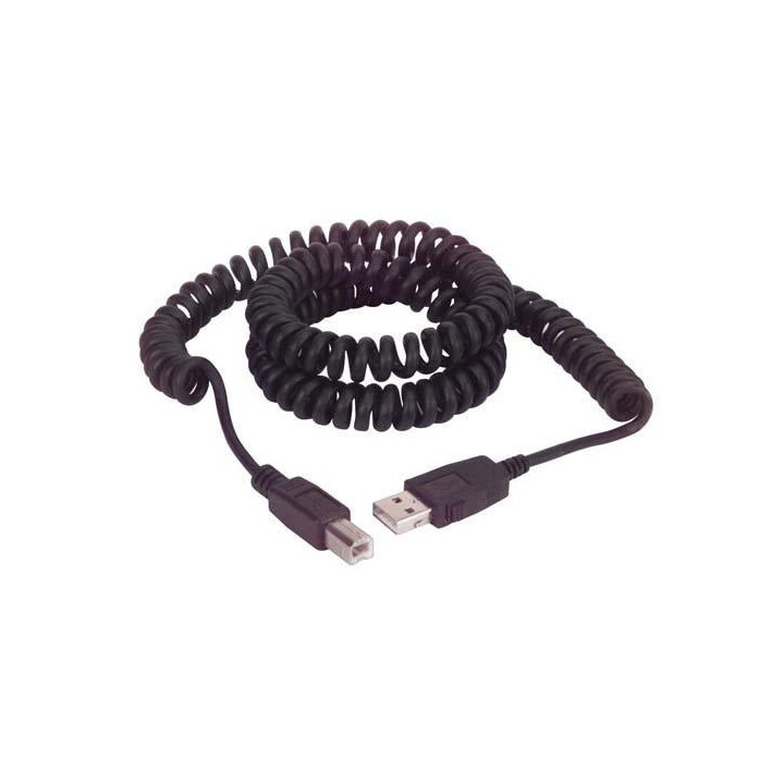 Wassalat Coiled USB Cable, Latching Type A Male / Type B Male
