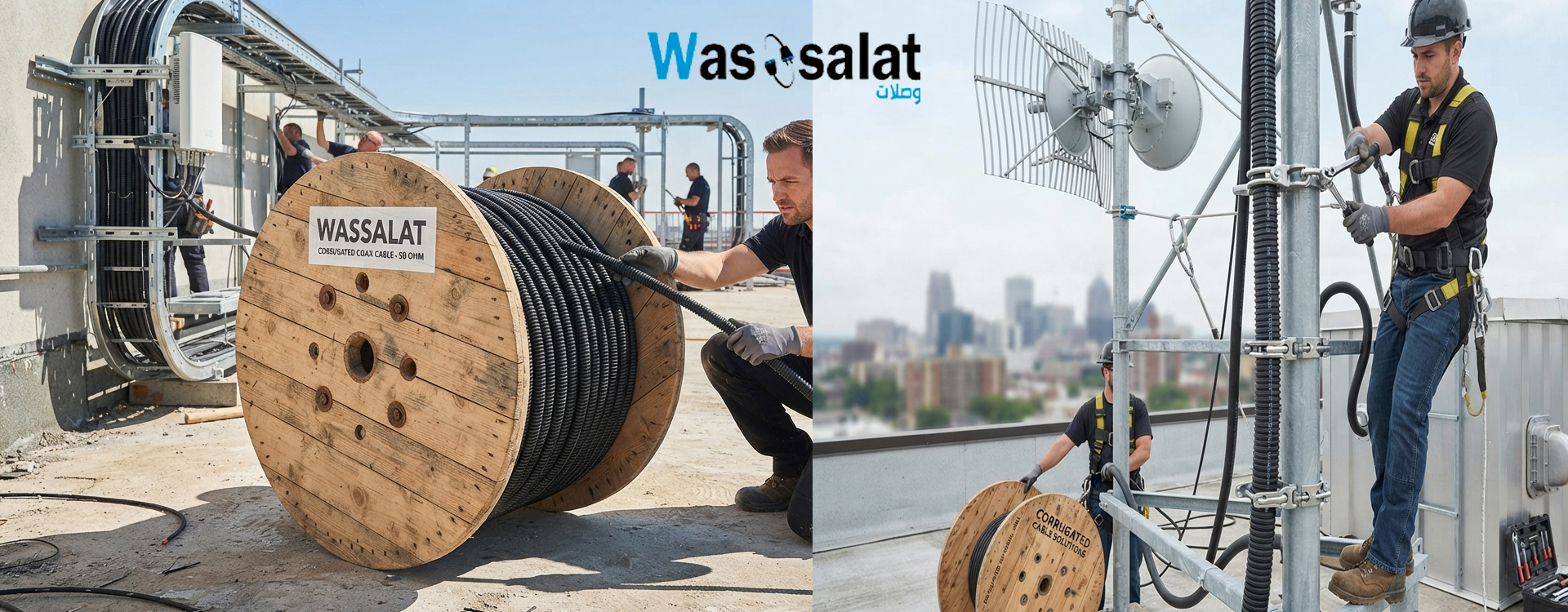 Installing corrugated coaxial cable with specialized tools